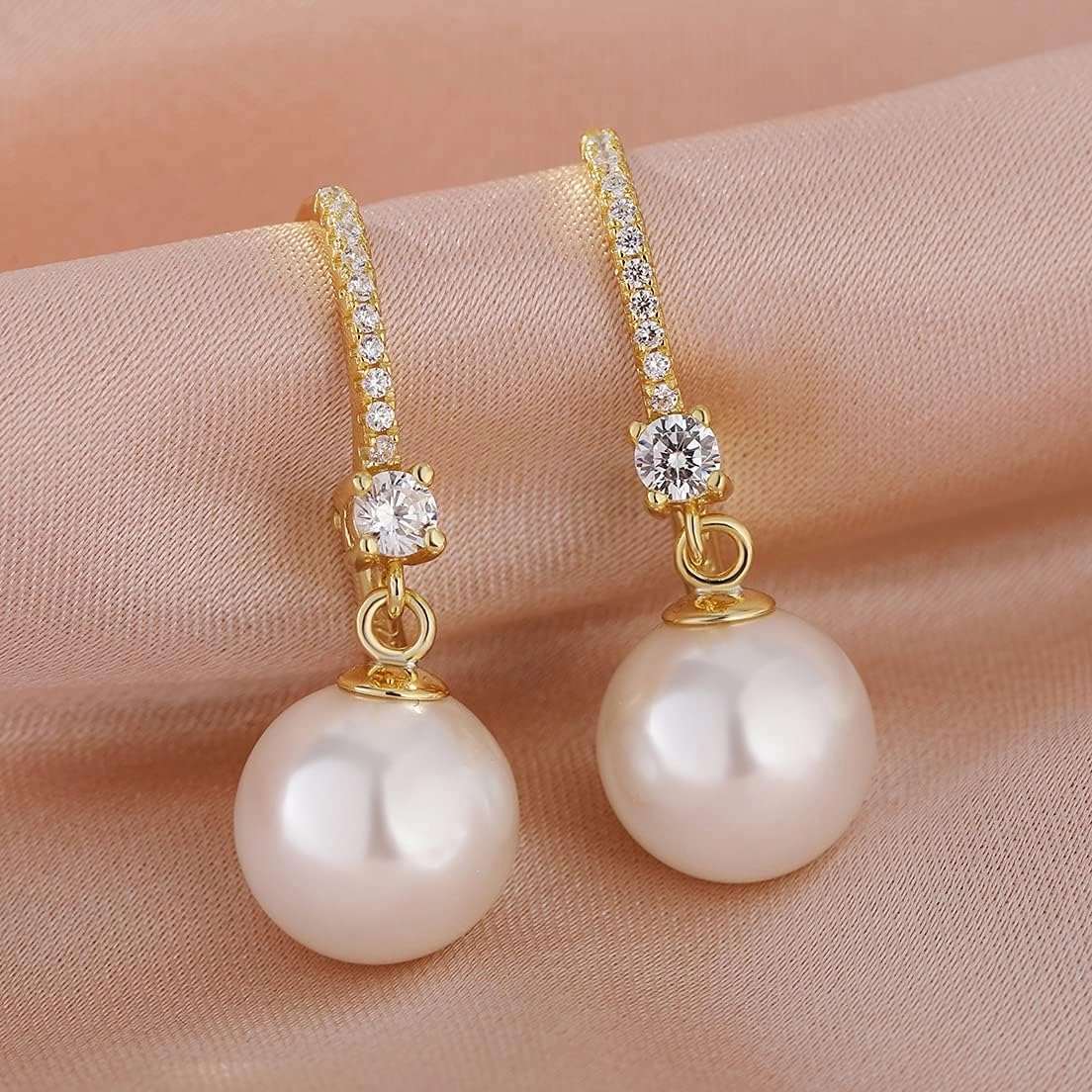 Jiamiao Sterling Silver Pearl Drop Earrings - 10mm Black/Pearl and Diamond Dangle Leverback Earrings for Women