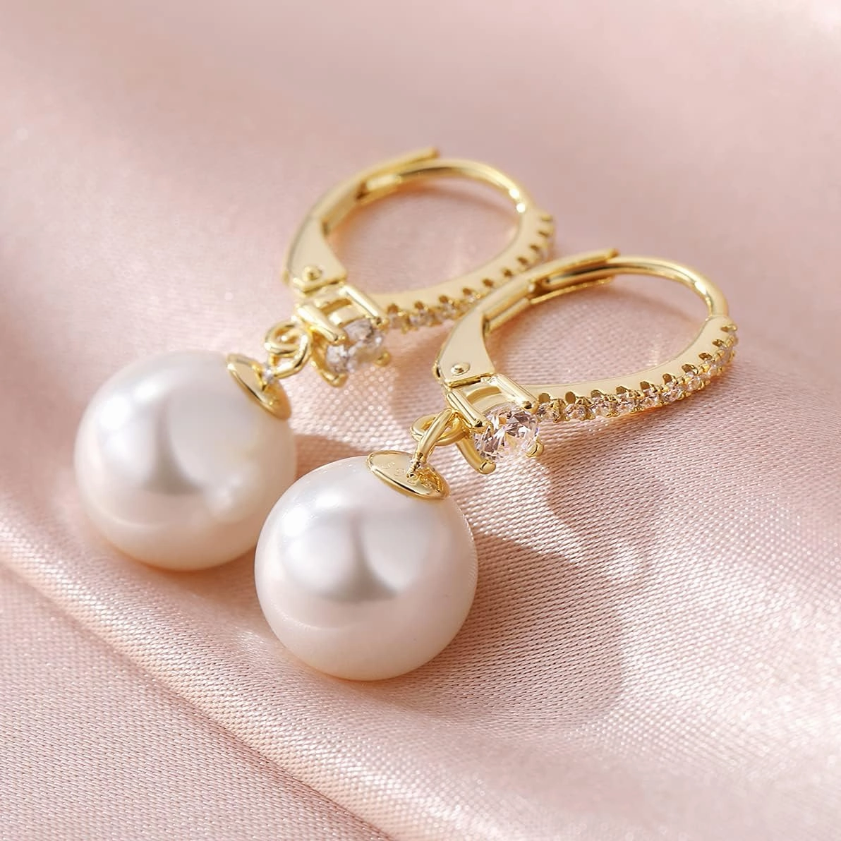 Jiamiao Sterling Silver Pearl Drop Earrings - 10mm Black/Pearl and Diamond Dangle Leverback Earrings for Women