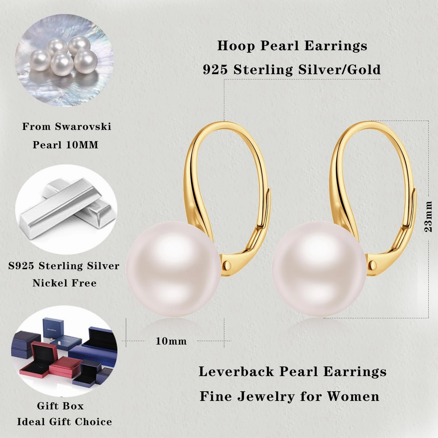 Jiamiaoi Pearl Diamond Earrings for Women Dangle Drop Earrings 925 Sterling Silver Pearl Lever Back Drop Earrings Pearl Silver Earrings for Women Come with Gift Box