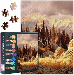 Jigsaw Puzzles 1000 Pieces for Adults, Elk Bull Jigsaw Puzzles, Nature Landscape Puzzles for Adult 1000 Pieces, Mountain Nature Puzzles, Impossible Puzzle for Adults 20X27 INCH