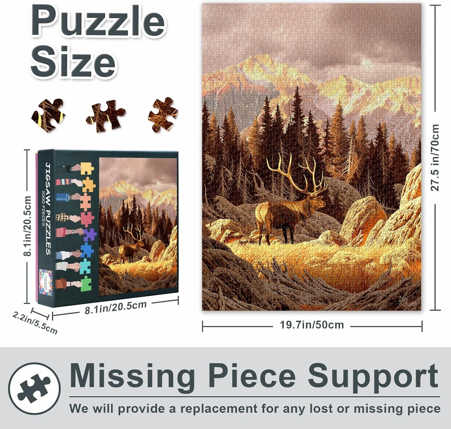 Jigsaw Puzzles 1000 Pieces for Adults, Elk Bull Jigsaw Puzzles, Nature Landscape Puzzles for Adult 1000 Pieces, Mountain Nature Puzzles, Impossible Puzzle for Adults 20X27 INCH