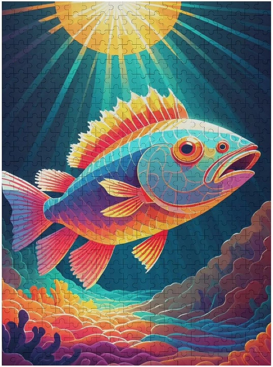 Jigsaw Puzzles for Adults Kids 1000 Pieces Vibrant Underwater Fish Illustration Large Puzzle Family Game Adult Decompression Child Education Gift for DIY Intellective Educational Game, Gift