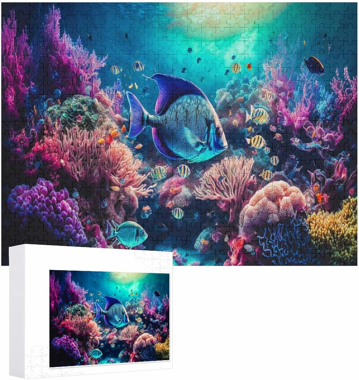 Jigsaw Puzzles for Adults Kids 500 Pieces Fish Coral Water Large Puzzle Family Game Adult Decompression Child Education Gift for DIY Intellective Educational Game, Gift