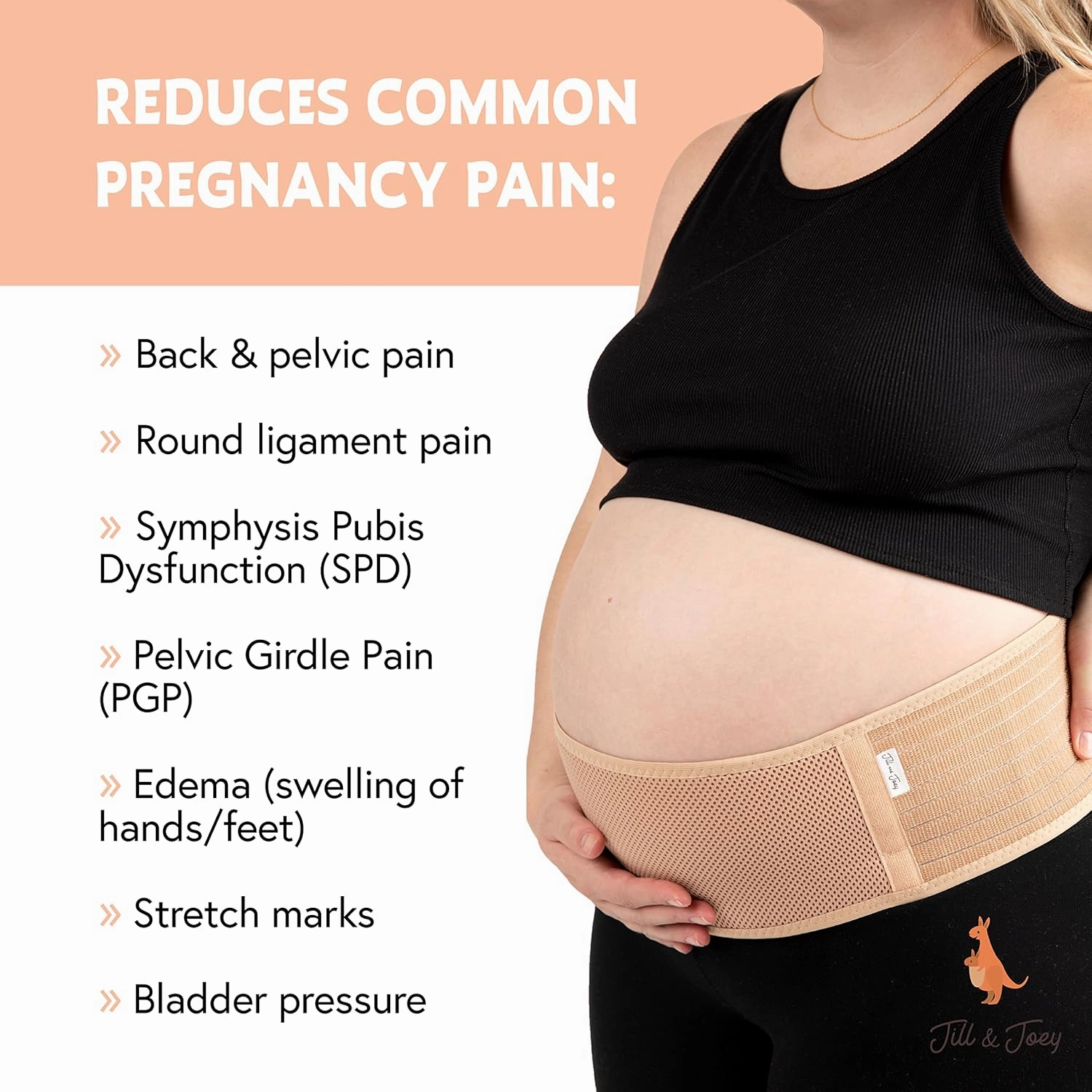 Jill & Joey Maternity Belt - Belly Band for Pregnant Women - Back Brace & Belly Support - Pregnancy Must-Have - Back Pain Relief (Beige, Medium)