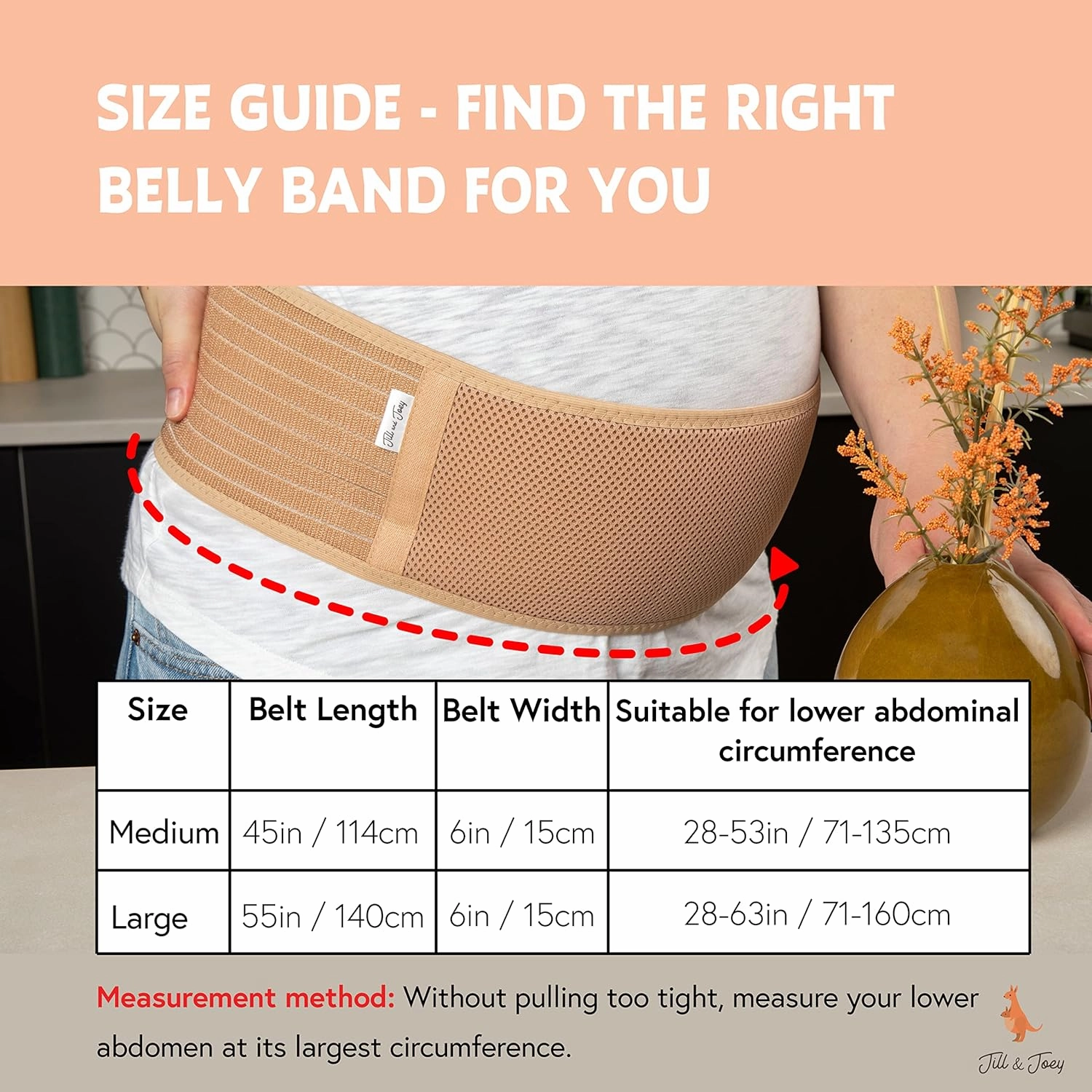 Jill & Joey Maternity Belt - Belly Band for Pregnant Women - Back Brace & Belly Support - Pregnancy Must-Have - Back Pain Relief (Beige, Medium)