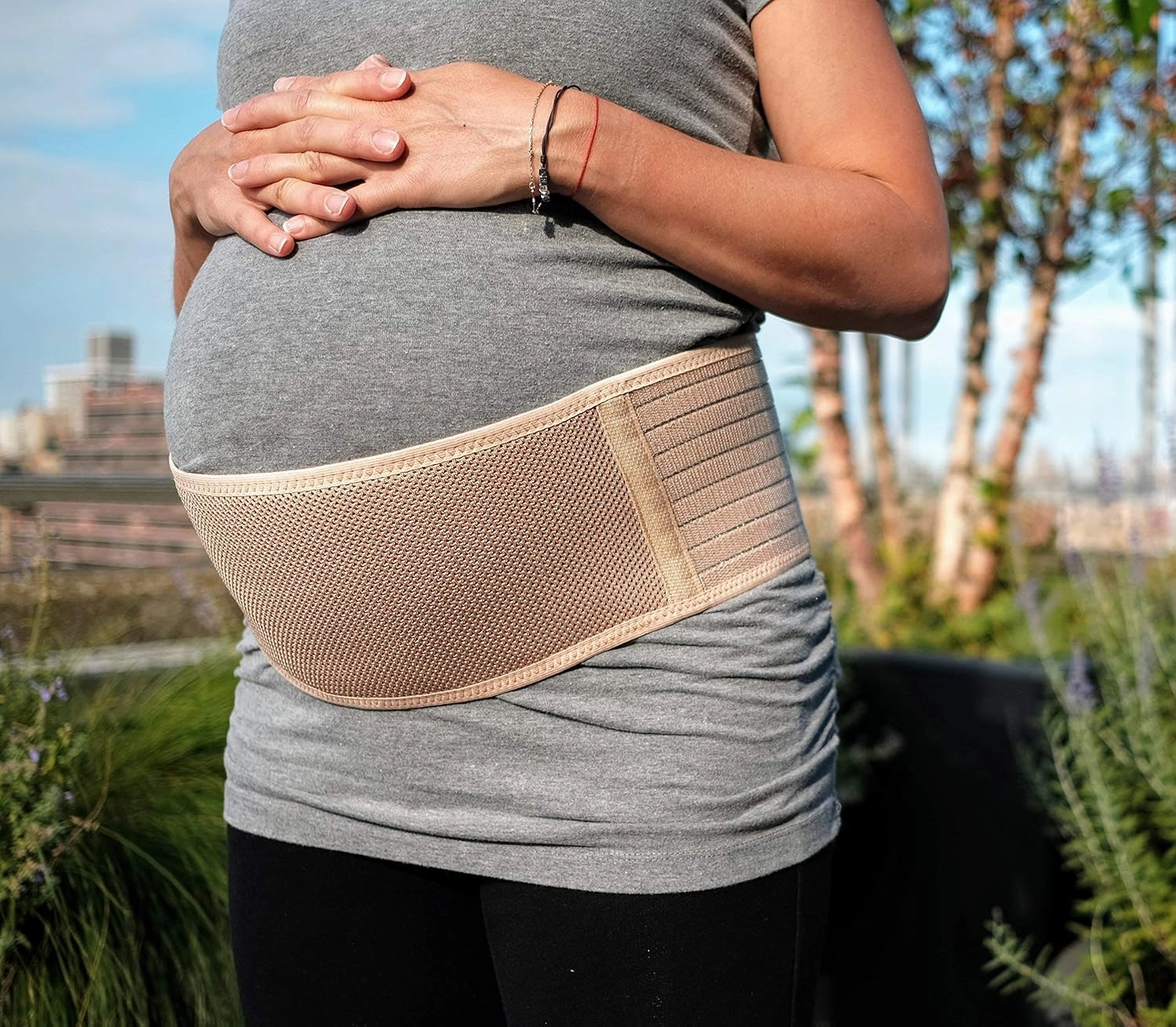 Jill & Joey Maternity Belt - Belly Band for Pregnant Women - Back Brace & Belly Support - Pregnancy Must-Have - Back Pain Relief (Beige, Medium)