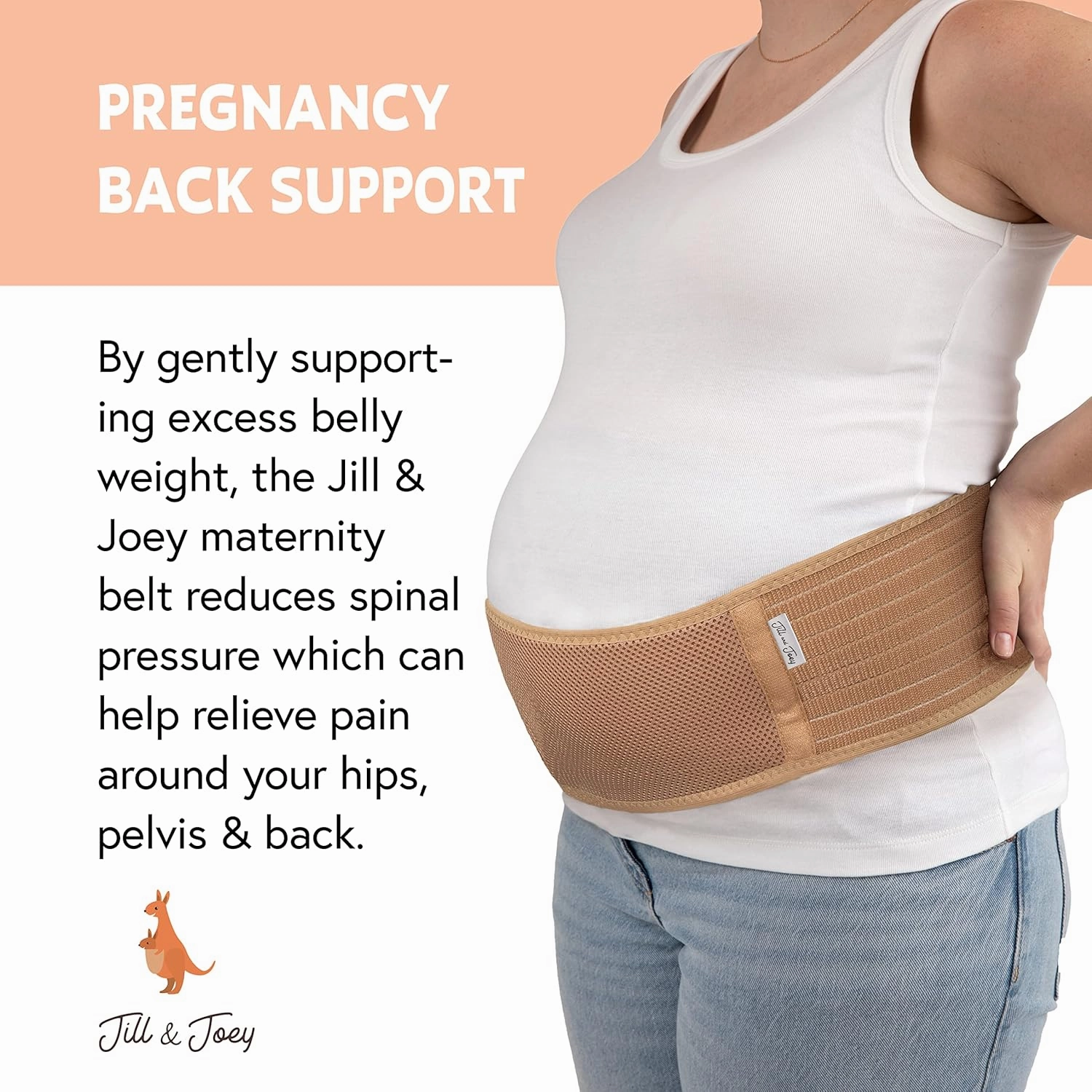 Jill & Joey Maternity Belt - Belly Band for Pregnant Women - Back Brace & Belly Support - Pregnancy Must-Have - Back Pain Relief (Beige, Medium)