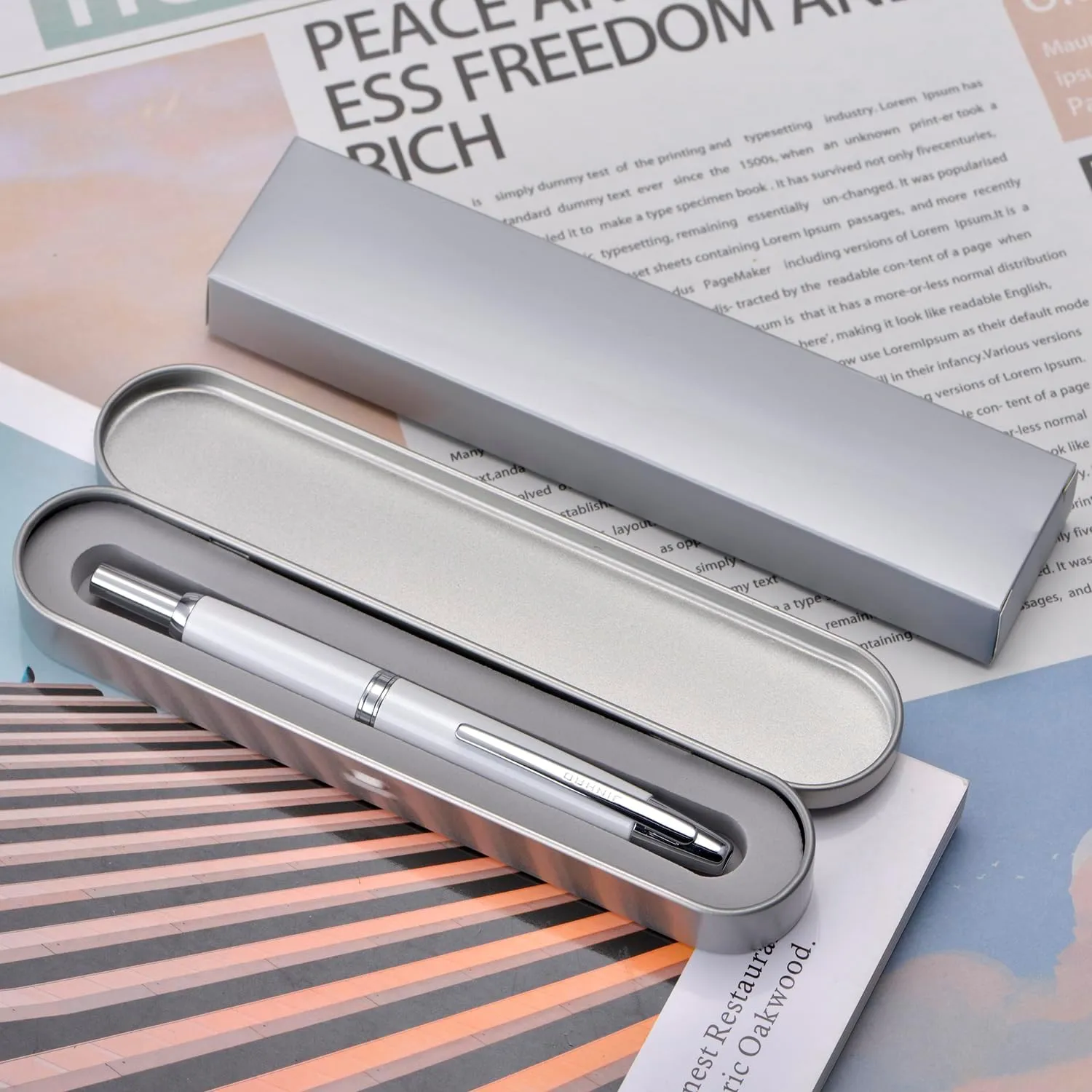 Jinhao 10 Capless Fountain Pen with Box, Pearl White Retractable Fine Nib with Converter Set (Silver Clip)