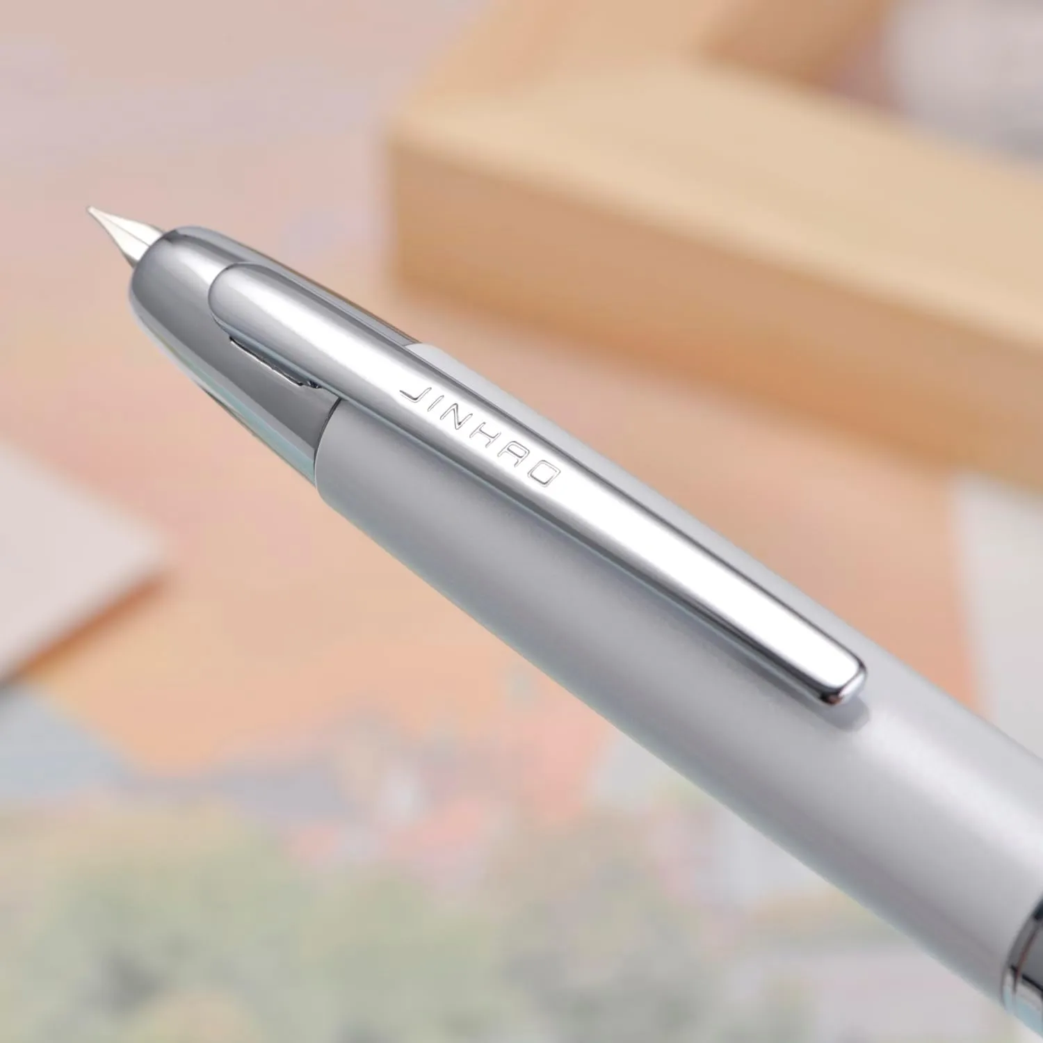 Jinhao 10 Capless Fountain Pen with Box, Pearl White Retractable Fine Nib with Converter Set (Silver Clip)