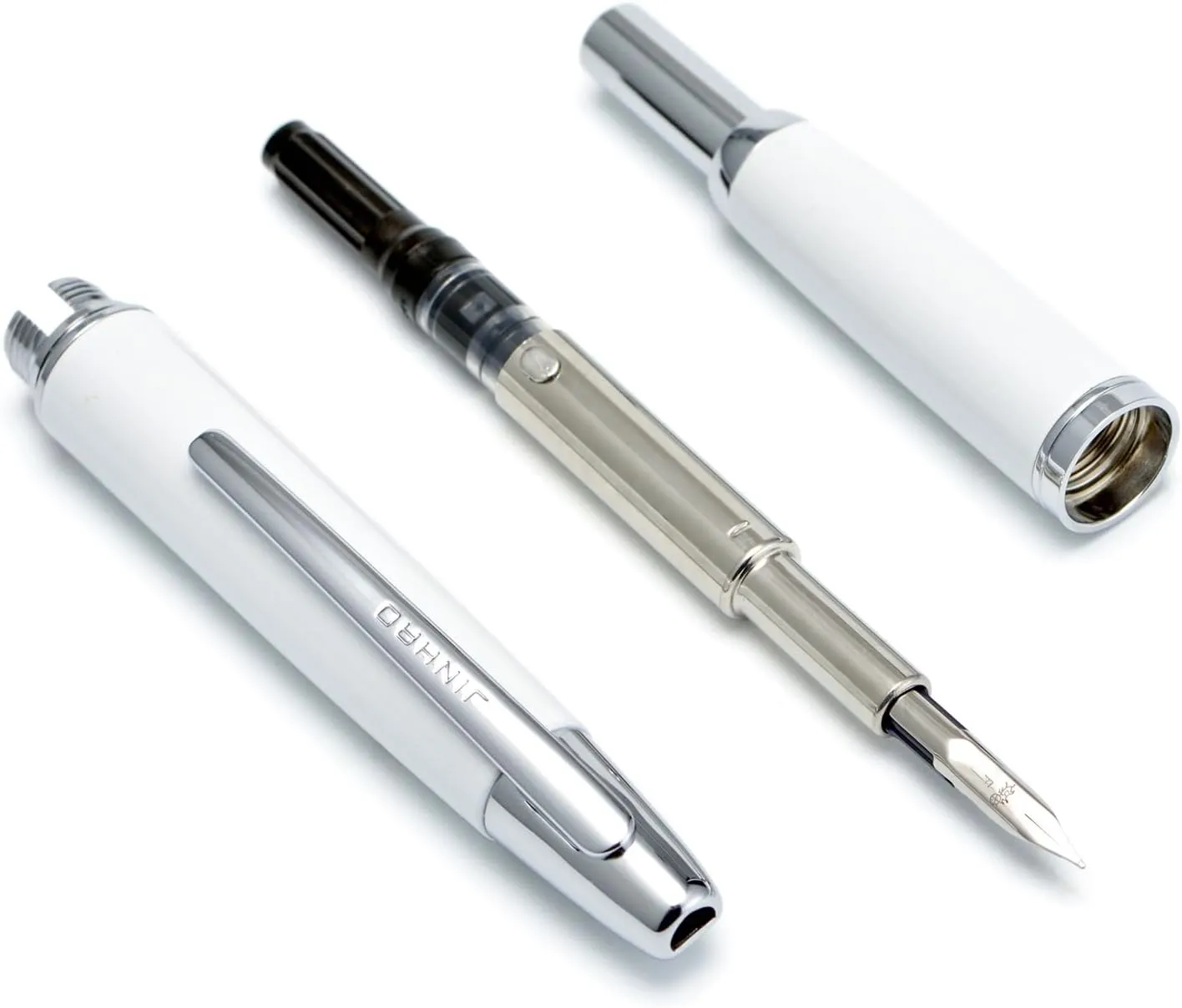 Jinhao 10 Capless Fountain Pen with Box, Pearl White Retractable Fine Nib with Converter Set (Silver Clip)