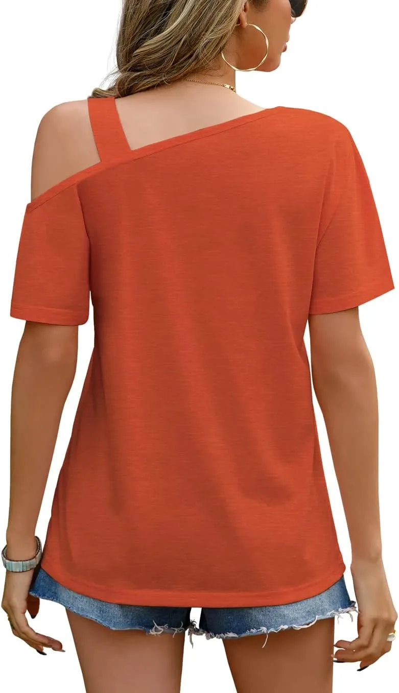 JINKESI Women's Short Sleeve Tunic Tops Casual Summer Cold Shoulder Blouse Shirts