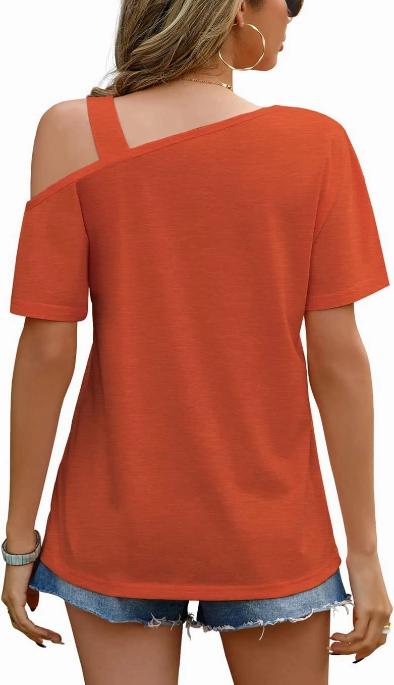 JINKESI Women's Short Sleeve Tunic Tops Casual Summer Cold Shoulder Blouse Shirts