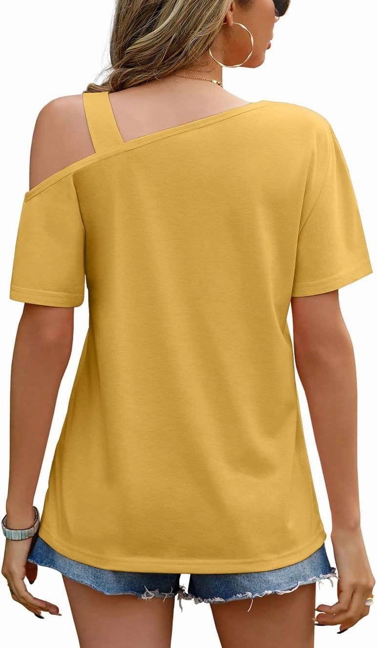JINKESI Women's Short Sleeve Tunic Tops Casual Summer Cold Shoulder Blouse Shirts