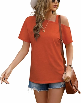JINKESI Women's Short Sleeve Tunic Tops Casual Summer Cold Shoulder Blouse Shirts