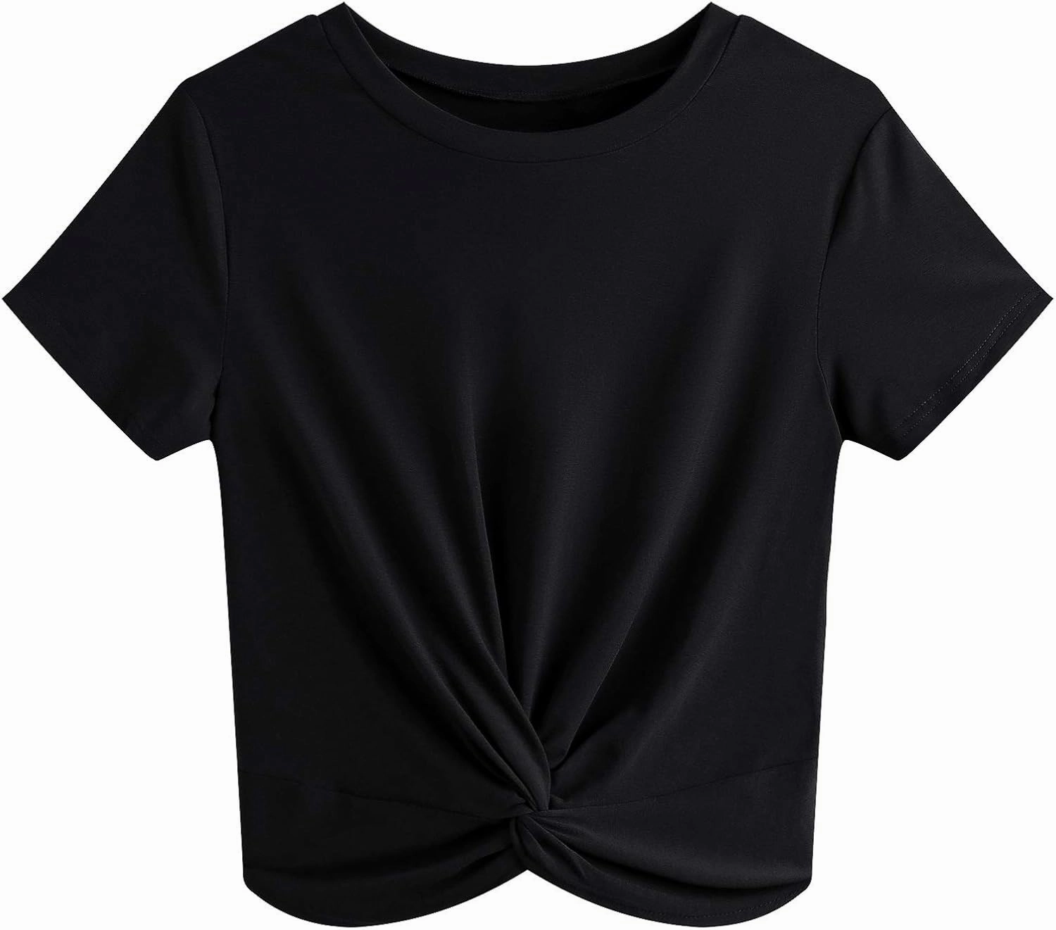 JINKESI Women's Summer Causal Short Sleeve Blouse Round Neck Crop Tops Twist Front Tee T-Shirt