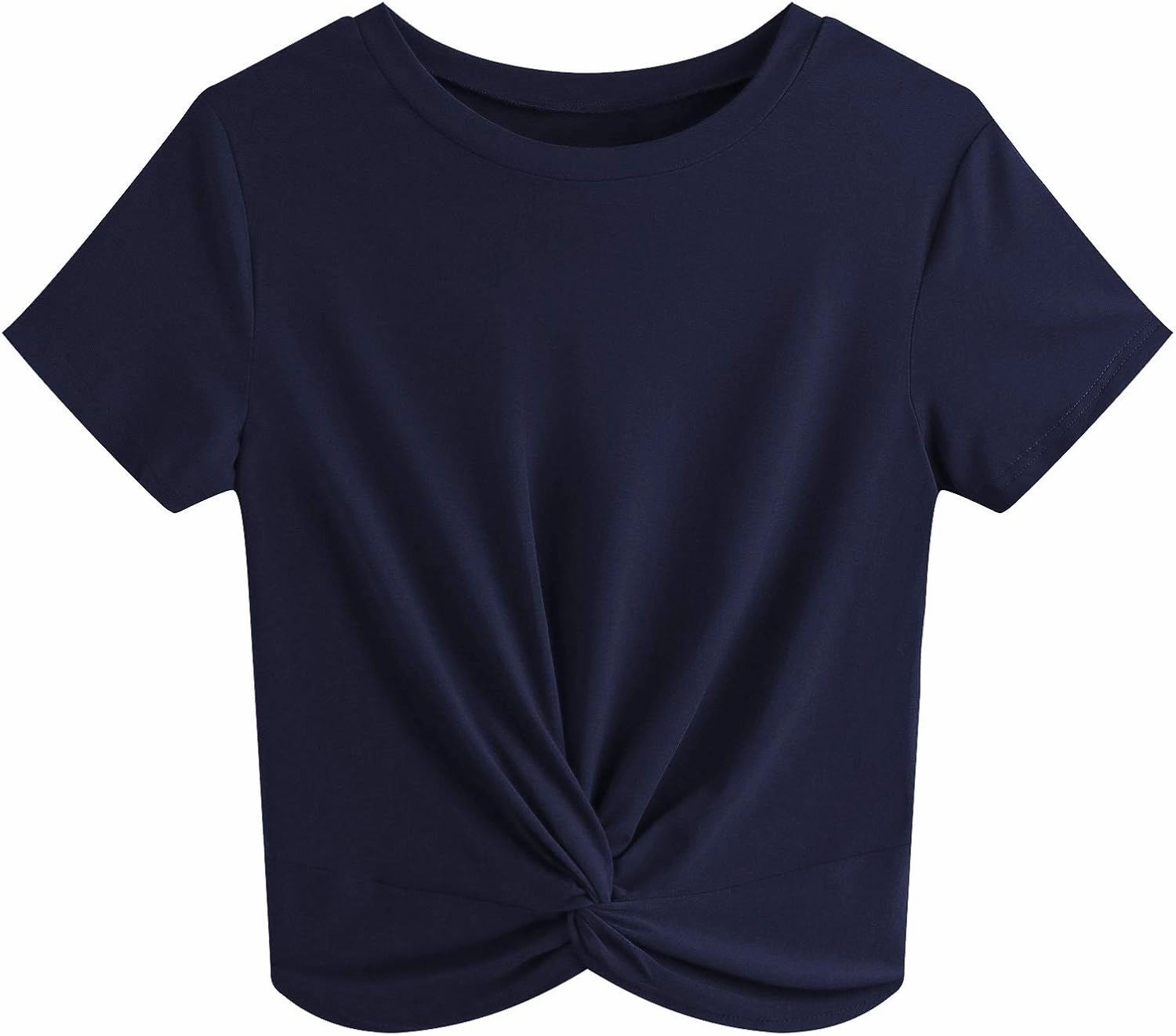 JINKESI Women's Summer Causal Short Sleeve Blouse Round Neck Crop Tops Twist Front Tee T-Shirt