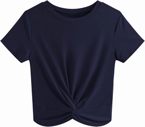 JINKESI Women's Summer Causal Short Sleeve Blouse Round Neck Crop Tops Twist Front Tee T-Shirt