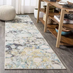 JONATHAN Y CTP113B-28 Pebble Marbled Abstract Indoor Runner Rug Bohemian Easy-Cleaning High Traffic Bedroom Kitchen Living Room Non Shedding, 2 X 8, Blue