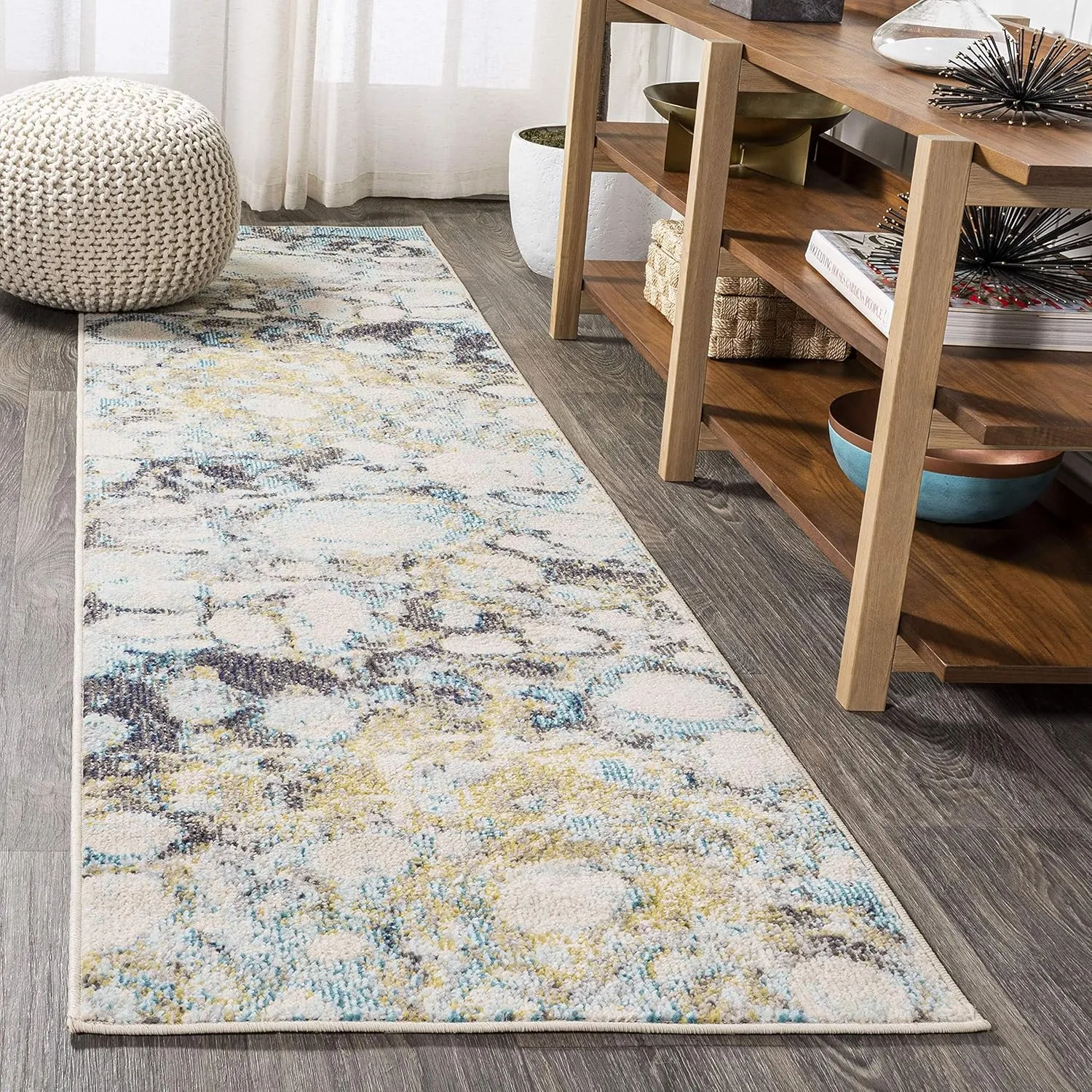 JONATHAN Y CTP113B-28 Pebble Marbled Abstract Indoor Runner Rug Bohemian Easy-Cleaning High Traffic Bedroom Kitchen Living Room Non Shedding, 2 X 8, Blue