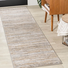 JONATHAN Y SOR200D-28 Loom Modern Strie' Indoor Runner Rug, Solid & Striped, Transitional, Traditional, Casual for Bedroom,Kitchen,Living Room,Non Shedding,Easy-Washing, Beige, 2 X 8