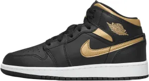 Jordan Big Kid's 1 Mid Black/Metallic Gold-White (DQ8423 071) - 5.5