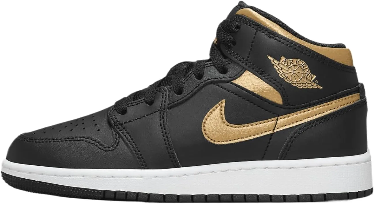 Jordan Big Kid's 1 Mid Black/Metallic Gold-White (DQ8423 071) - 5.5
