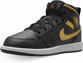 Jordan 1 Mid Little Kids' Shoes (DQ8424-071, Black/White/Metallic Gold) Size 3