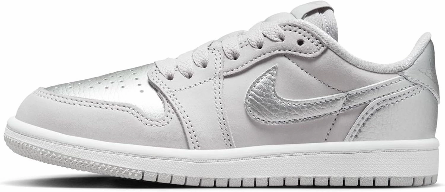Jordan 1 Retro Low Silver Little Kids' Shoes (FQ5436-002, Neutral Grey/White/Metallic Silver) Size 11.5