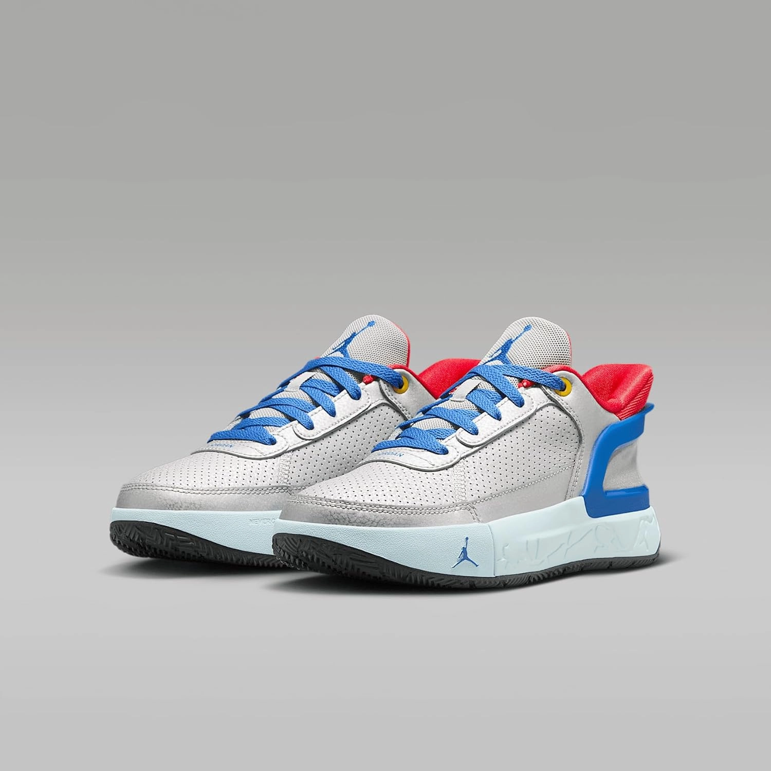 Jordan DAY1 EO Big Kids' Shoes (FQ1306-003, Metallic Silver/Light Crimson/Glacier Blue/Game Royal)