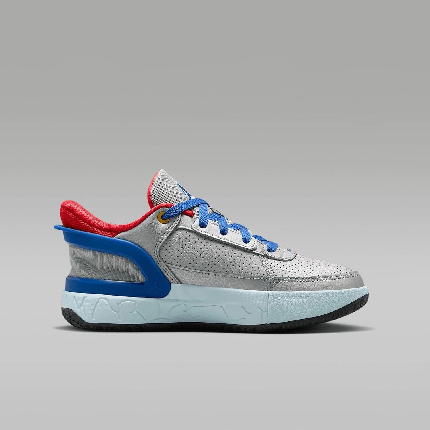 Jordan DAY1 EO Big Kids' Shoes (FQ1306-003, Metallic Silver/Light Crimson/Glacier Blue/Game Royal)