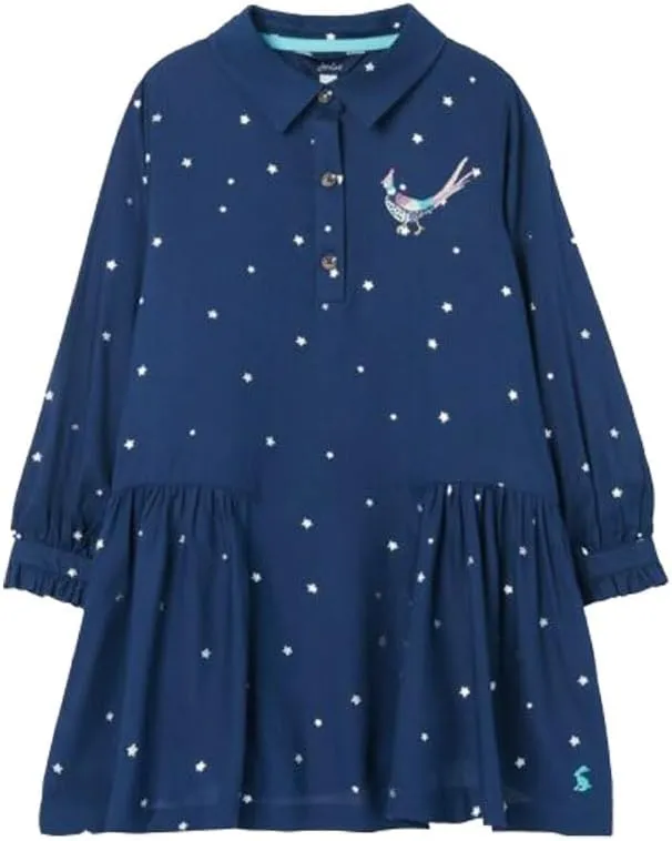 Joules Girls' Amelia Navy Star Shirt Dress, Navy, 3T/3 Years