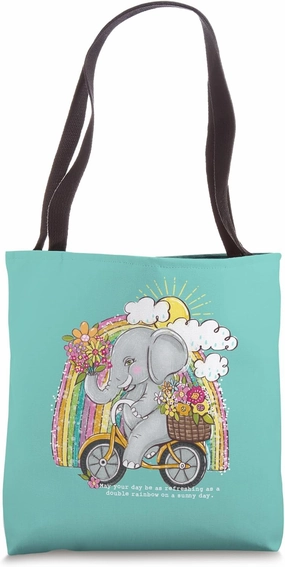 Joyful Journey: Rainbow Elephant Riding a Bike, Positive Tote Bag
