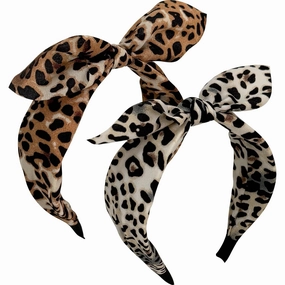 Jseng 2Packs Knotted Headbands for Women, Bow Headbands, Leopard Bandana, Cute Rabbit Ear Hairbands Beige, Brown