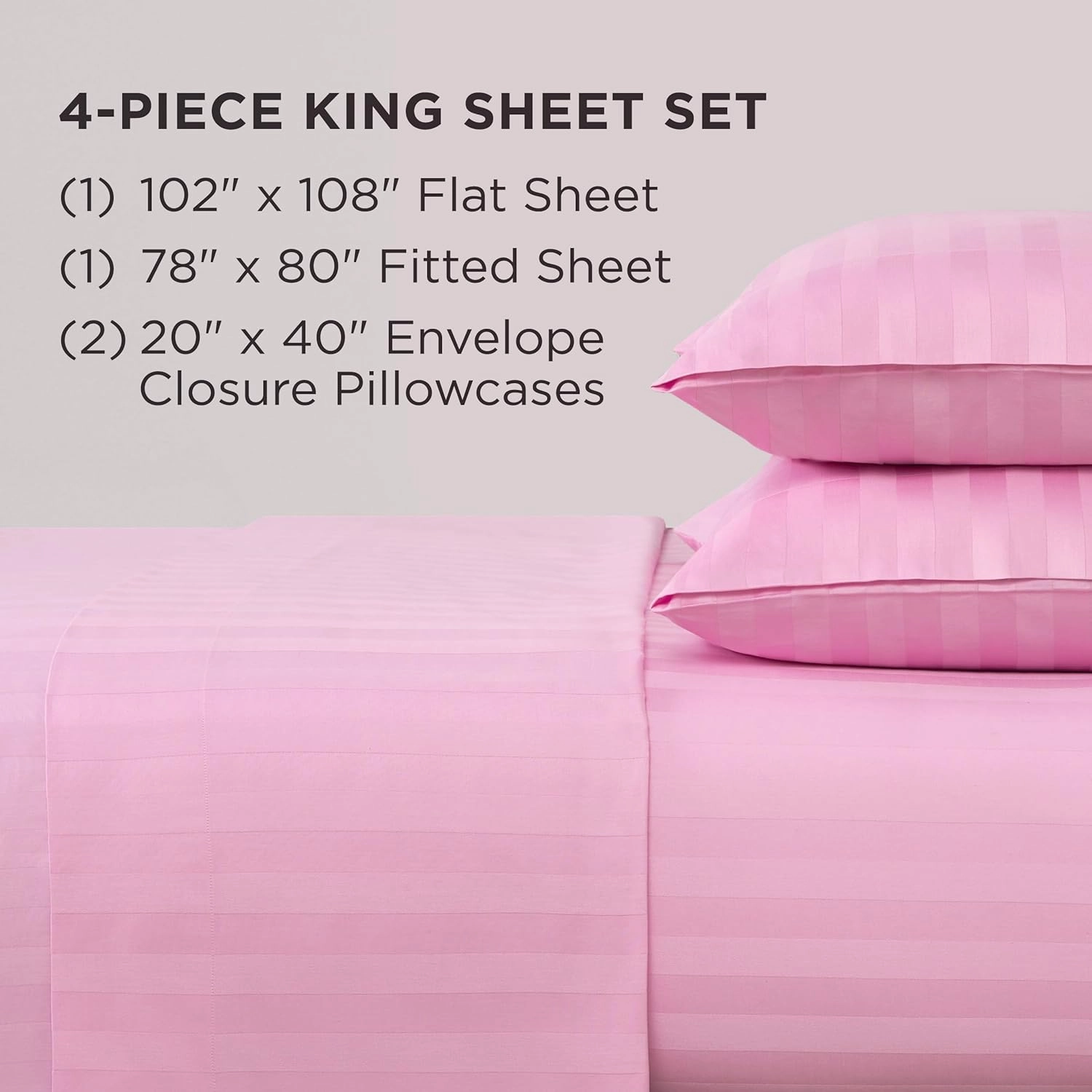 Juicy Couture Royal Dreams King Sateen 4 Piece Sheet Set - 100% Cotton Luxury Bed Sheets, Pink