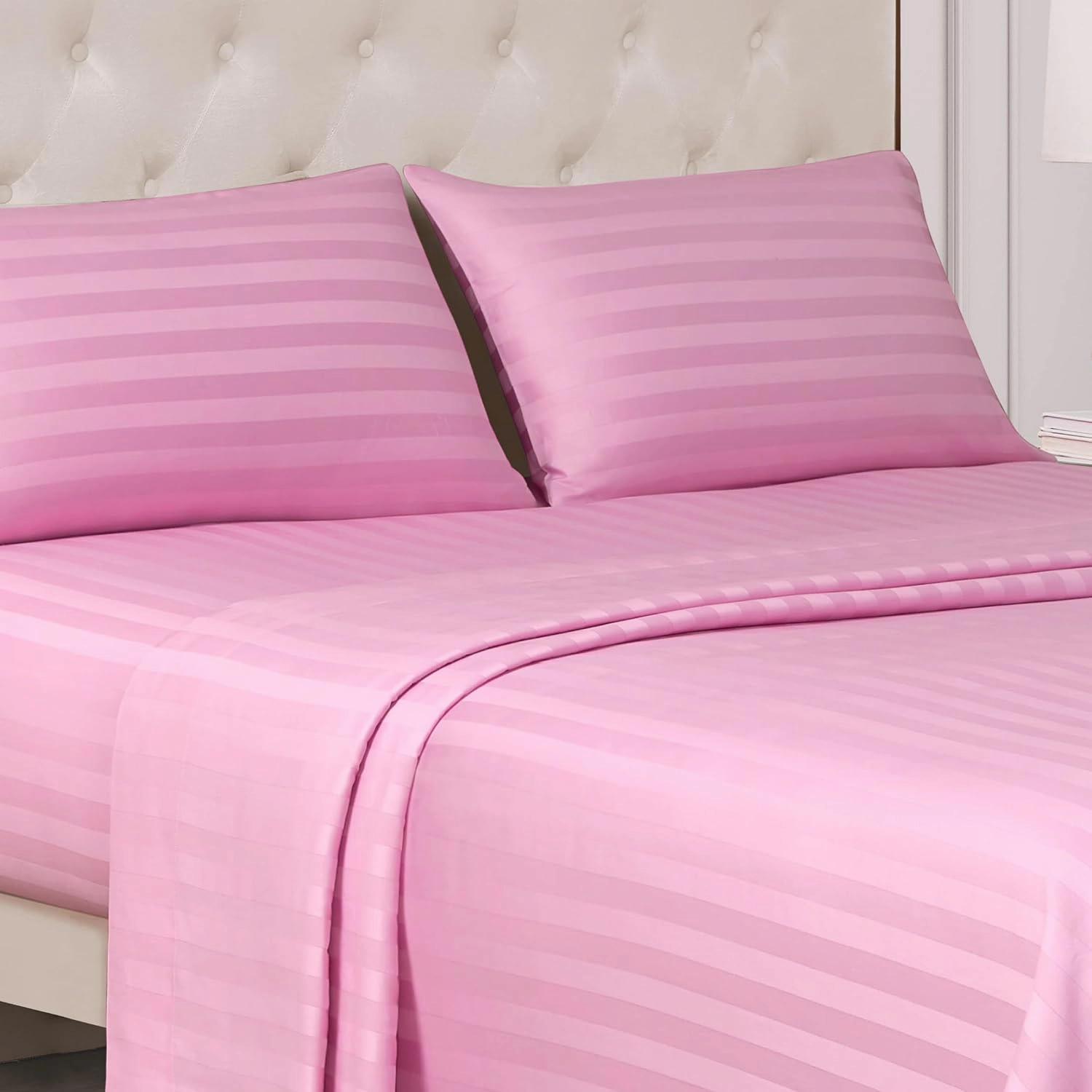 Juicy Couture Royal Dreams King Sateen 4 Piece Sheet Set - 100% Cotton Luxury Bed Sheets, Pink