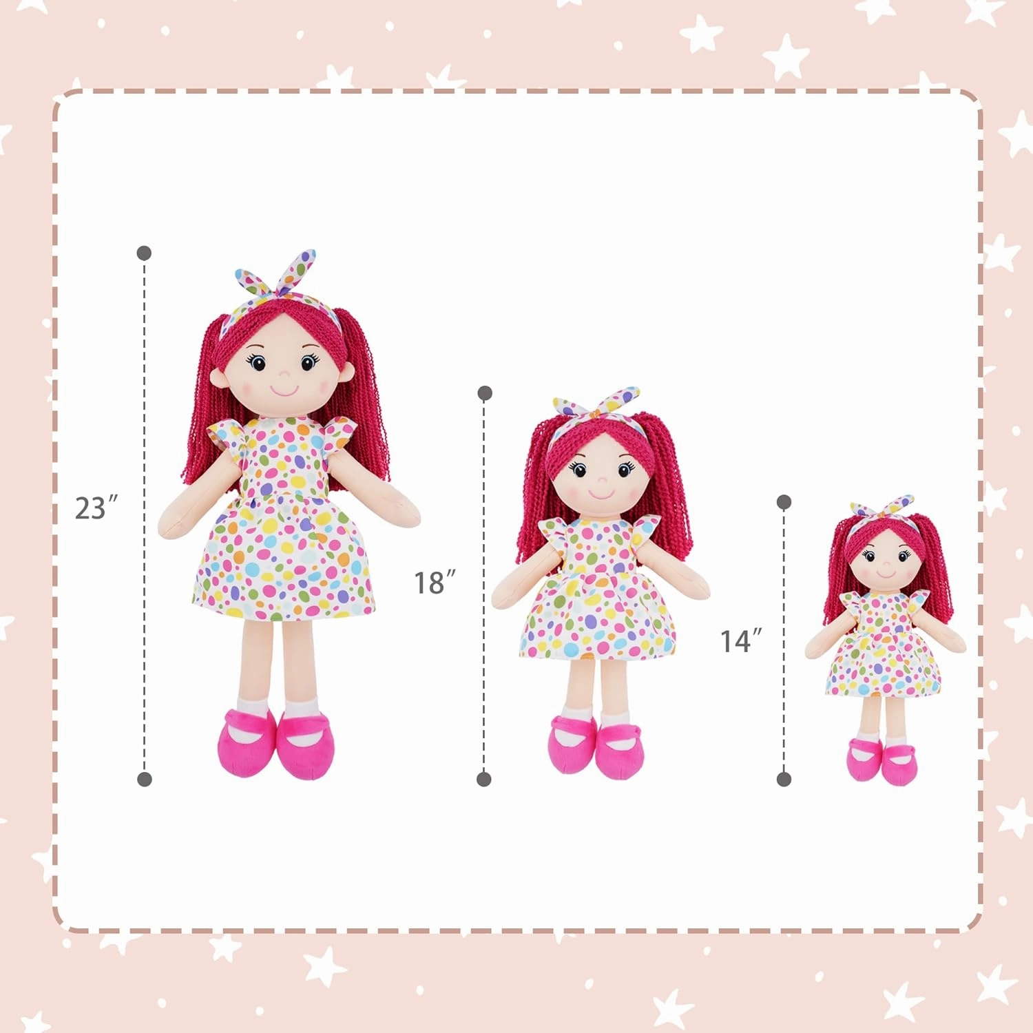 June Garden 18" Snuggle Cuties Sophie - Soft Cuddly Plush Doll Gift for Girls - Huggable Rag Doll - Pink L