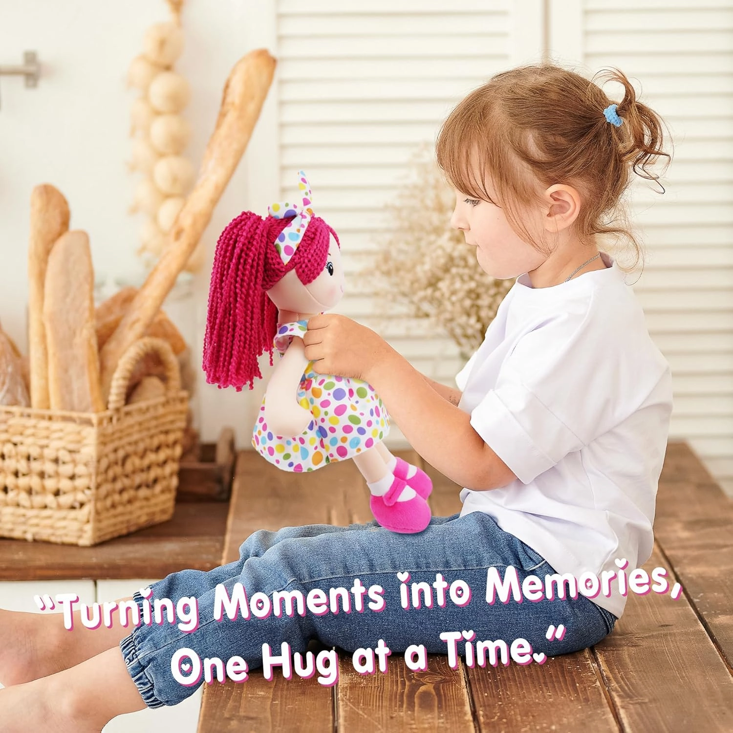 June Garden 18" Snuggle Cuties Sophie - Soft Cuddly Plush Doll Gift for Girls - Huggable Rag Doll - Pink L