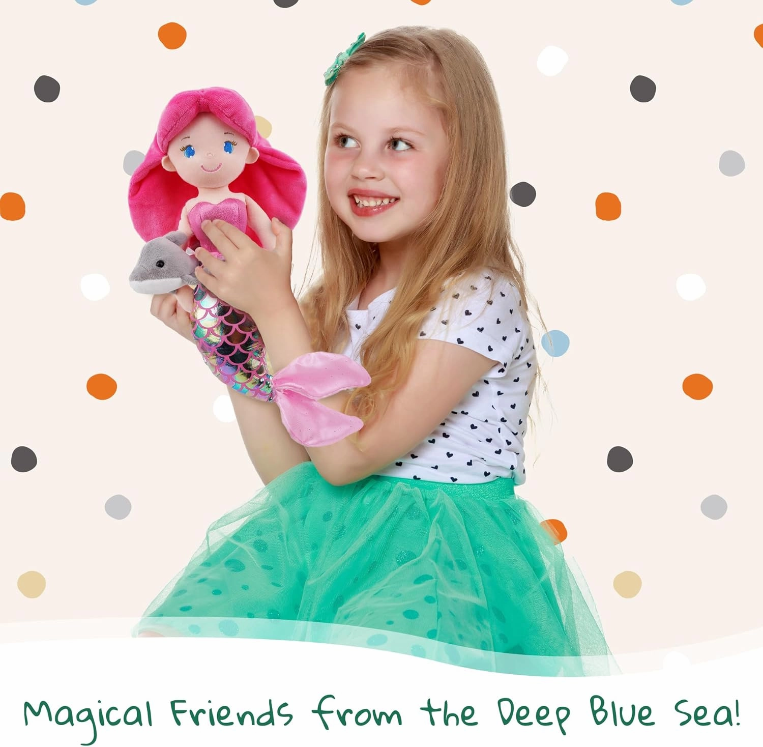 June Garden Atlantic Wonders Series - Mermaid Princess Thalassa Seabreeze - 16" Soft Plush Stuffed Mermaid Doll Gift for Toddler Girls