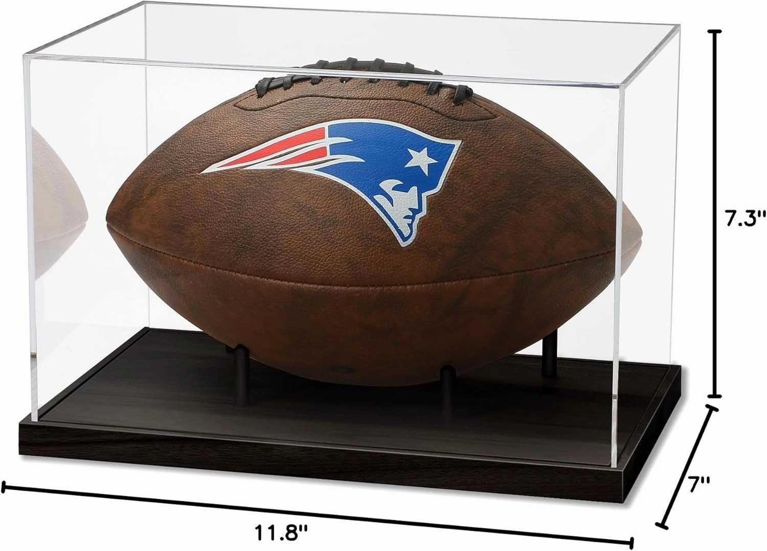 JupDec Football Display Case Full Size, Acrylic Clear Box with Wood Stand, UV Protected Memorabilia Holder, for Football Fans & Collectors, Sports Collectibles, No Assembly Required, Black