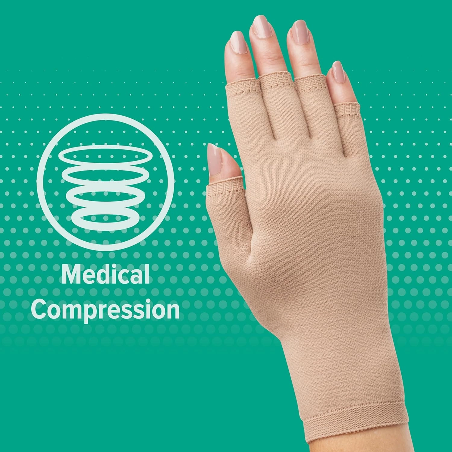 Juzo 2301 Seamless Compression Glove with Open Finger Slots, Beige, Large