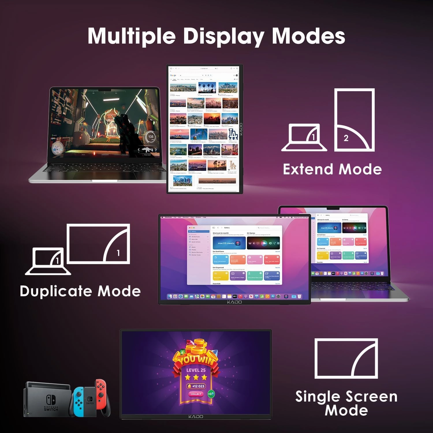 Kado Portable Monitor 15.6'' FHD 1080p, Ultra-Slim Laptop Monitor 1920x1080 with Built-in Speakers, IPS Display 180° Kickstand Wall/Arm Mount for PC, Mac, Phone, Xbox, PS5, USB-C & HDMI Connectivity
