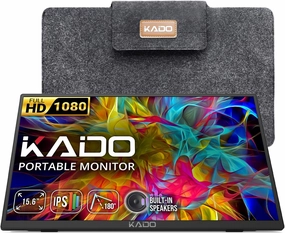 Kado Portable Monitor 15.6'' FHD 1080p, Ultra-Slim Laptop Monitor 1920x1080 with Built-in Speakers, IPS Display 180° Kickstand Wall/Arm Mount for PC, Mac, Phone, Xbox, PS5, USB-C & HDMI Connectivity