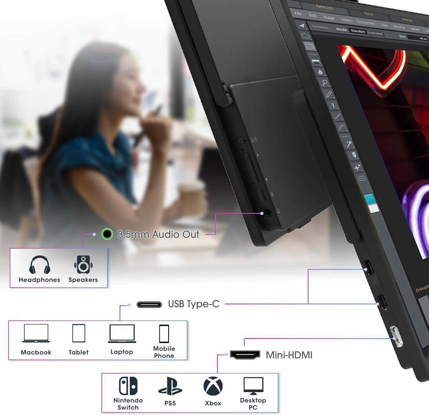 Kado Portable Monitor 15.6'' FHD 1080p, Ultra-Slim Laptop Monitor 1920x1080 with Built-in Speakers, IPS Display 180° Kickstand Wall/Arm Mount for PC, Mac, Phone, Xbox, PS5, USB-C & HDMI Connectivity