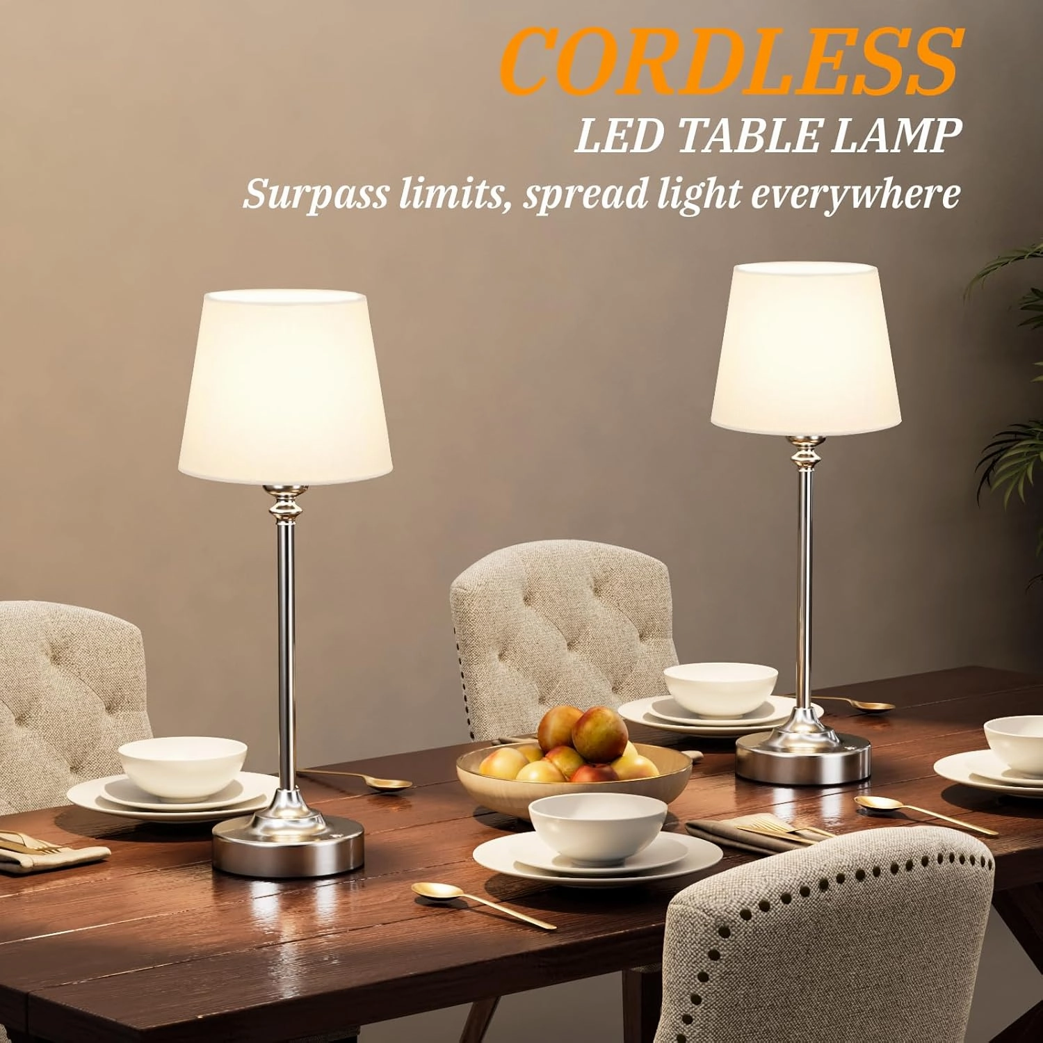 Kakanuo Cordless Table Lamp Rechargeable Silver - 1 Pack 4000mAH Battery Operated Lamp for Decor, 3000K Stepless Dimming Touch Control Wireless Lamp for Bedroom, Dining Table, Counter, Living Room
