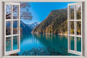kamazflo Window to Jiuzhaigou Valley China Turquoise Lakes & Waterfalls Tibetan Plateau's Pristine Mountain Valley - 24x36 Inch Poster