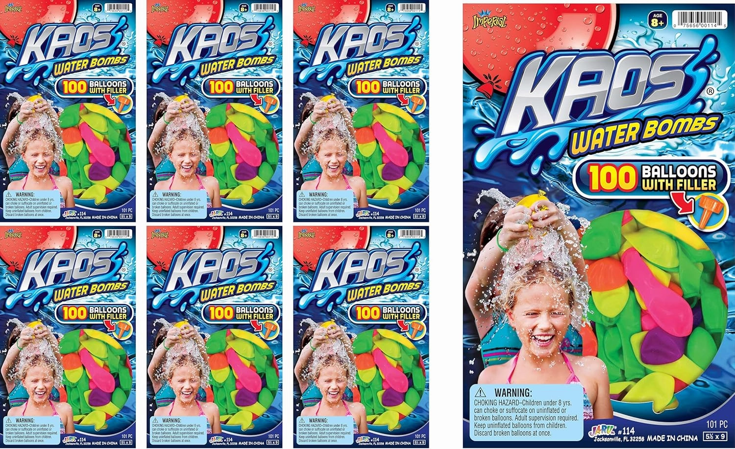 KAOS 100 Water Balloons per Pack with Hose Nozzle (6 Pack) Colorful Bulk Water Balloons for Kids | Outdoor Pool & Beach Toys | Water Fight Supplies & Summer Party Favors. 114-6s