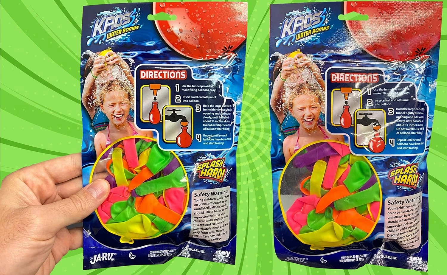 KAOS 100 Water Balloons per Pack with Hose Nozzle (6 Pack) Colorful Bulk Water Balloons for Kids | Outdoor Pool & Beach Toys | Water Fight Supplies & Summer Party Favors. 114-6s