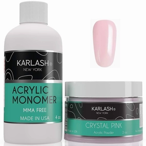 Karlash Professional Polymer Kit - Acrylic Powder Crystal Pink 2 oz and Liquid Monomer 4 oz for Nails, MMA Free, Ultra Shine and Strong Nail Kit