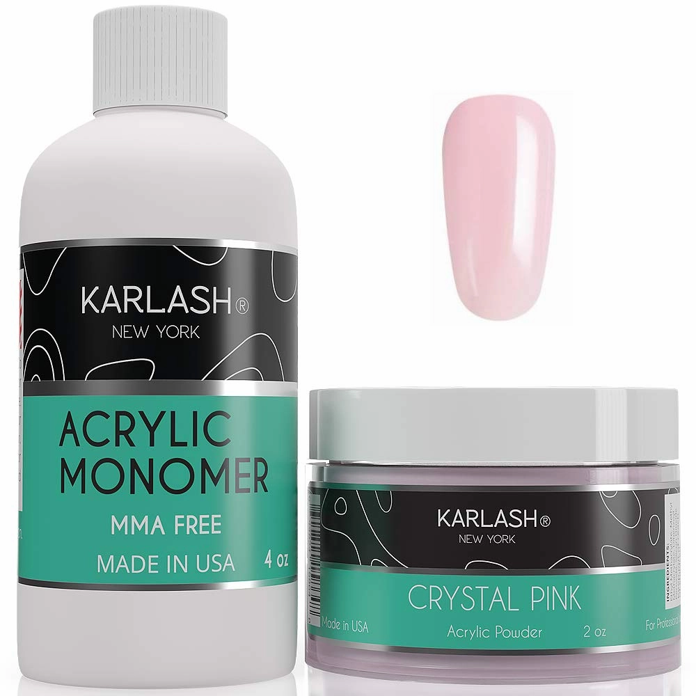 Karlash Professional Polymer Kit - Acrylic Powder Crystal Pink 2 oz and Liquid Monomer 4 oz for Nails, MMA Free, Ultra Shine and Strong Nail Kit