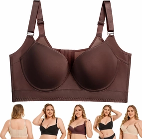 Katchme Womenswear Bra, Modern Plus Size Push Up Bra, Back Smoothing, Seamless Underwire, Black, Size 34-48